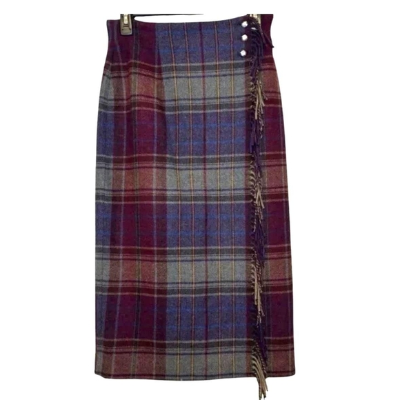 LAUREN Ralph Lauren Plaid Wool Fringe Midi Pencil Wrap Tartan Skirt Size: 6P - Picture 4 of 13